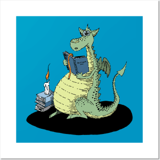 Cute Dragon Reading a Book Coloured Posters and Art